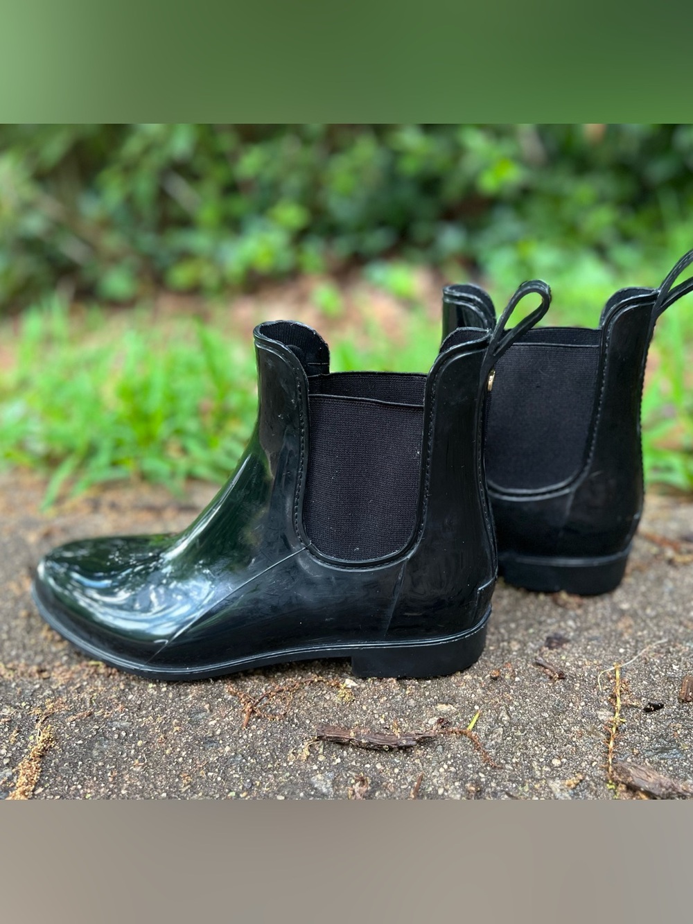 Sam Edelman Black Gloss Chelsea Rain Boots 10